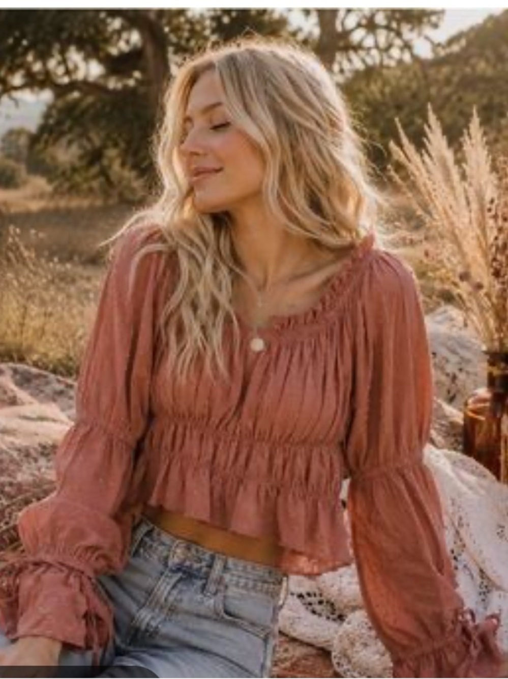 easel Chai Latte Off-Shoulder Peasant Blouse